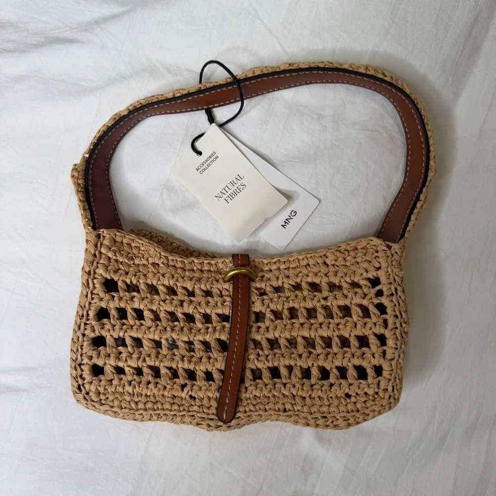 Mango Raffia Shoulder Bag